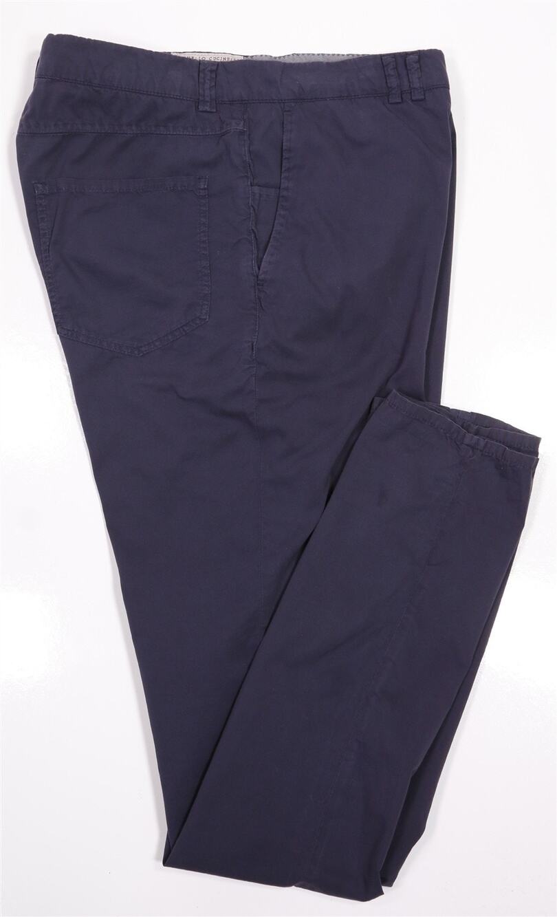 Brunello Cucinelli Navy Blue Flat Front Slim Fit Chino Pants Eu 52 - 34x35